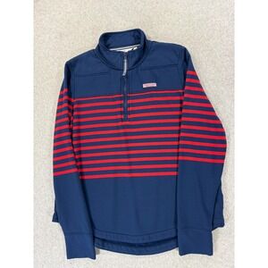 Vineyard Vines Stitched Logo 1/4 Zip Striped SHEP Shirt (Men's Large) Blue